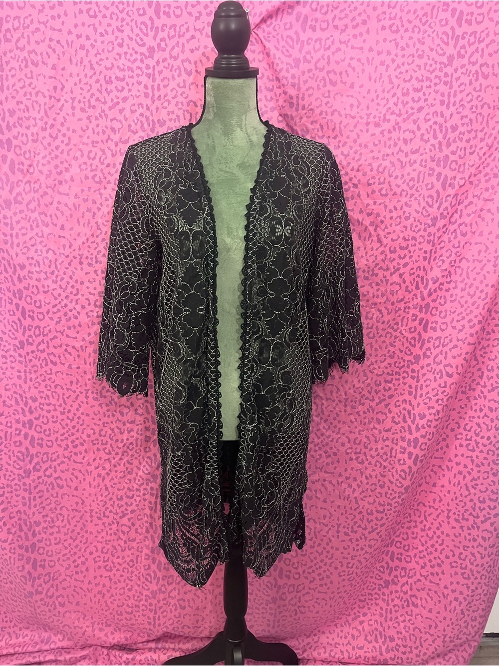 Black Lace Open Front Kimono/Cardigan